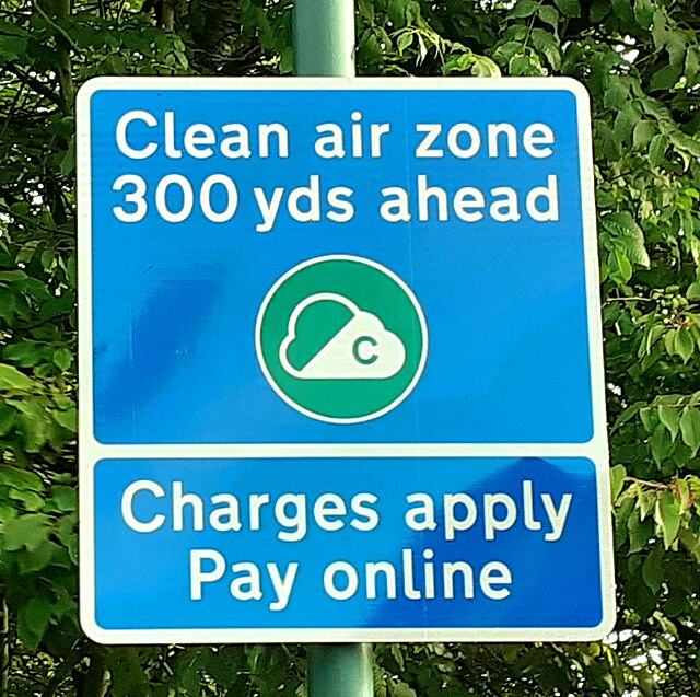 A close up of a Clean Air Zone roadside sign